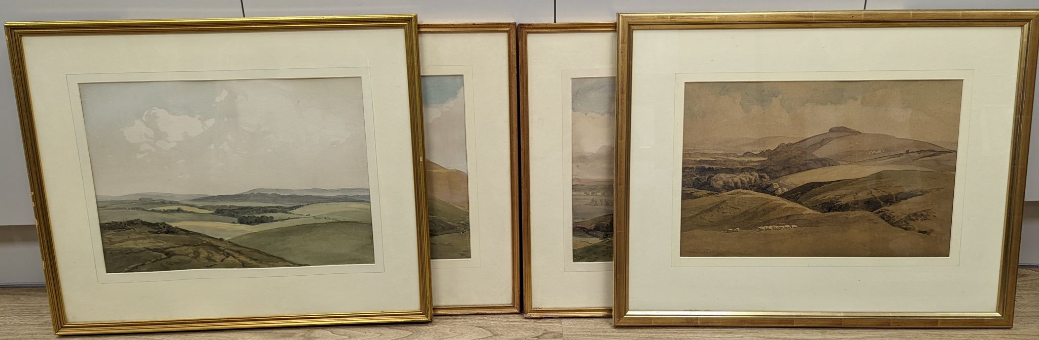 Walter Robert Stewart Acton (1879-1960), four watercolours, Downland scenes, 31 x 44cm approx.